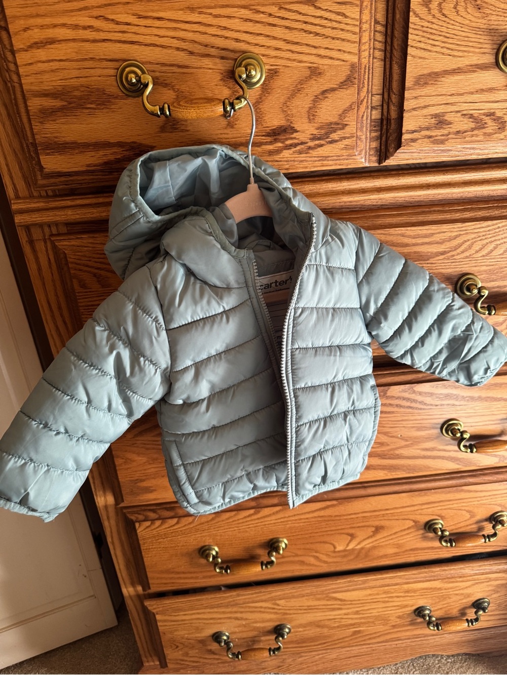 Carter's Light Blue Hooded Puffer Coat, size 12 months